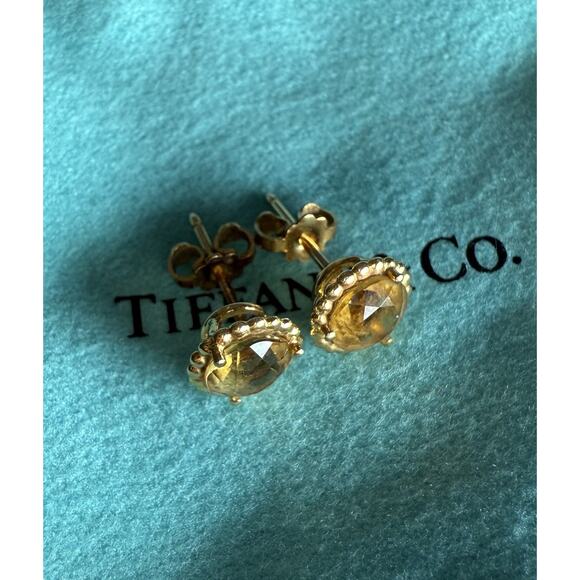 Tiffany & Co. 18k Yellow Gold Sparkling Citrine Flower Beaded Stud Earrings - Picture 13 of 16